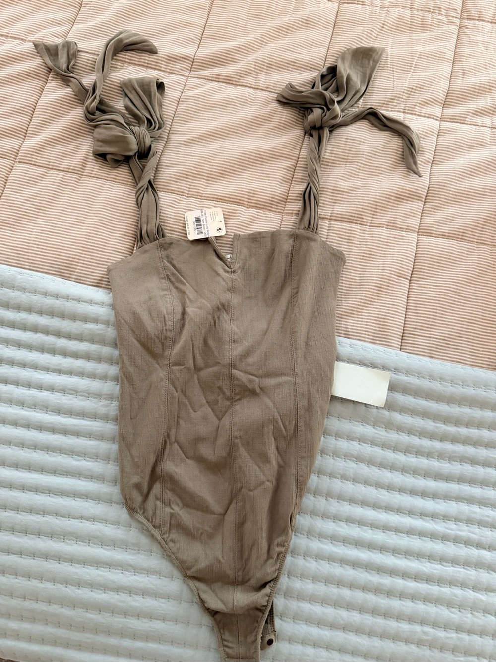 Free People Women’s One-Piece Bodysuit in Taupe with Tie Straps